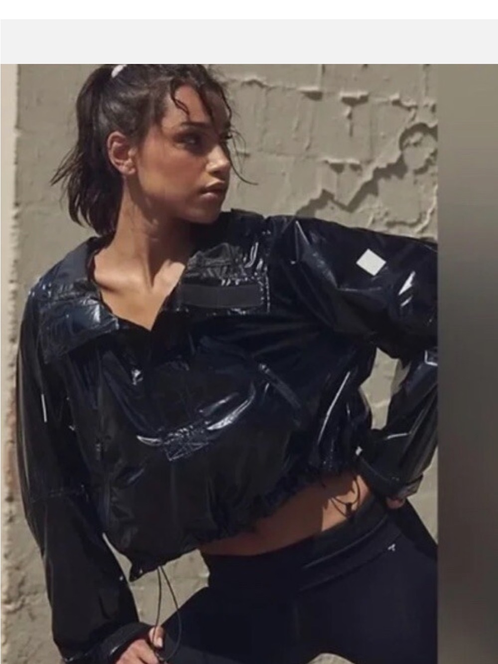 FP Movement by Free People Shiny Black Cropped Bomber Jacket with Pouch